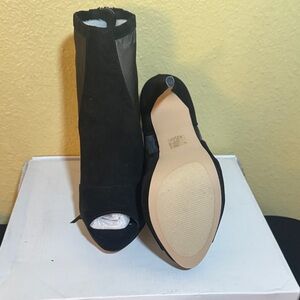 Aldo Black Peep-Toe Heeled Boots